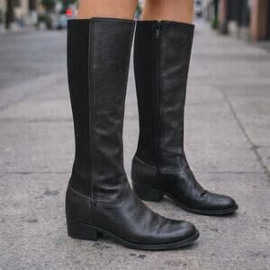 Frye Sz 8.5 Molly Gore Black Leather Tall Riding Boots Knee High Equestrian